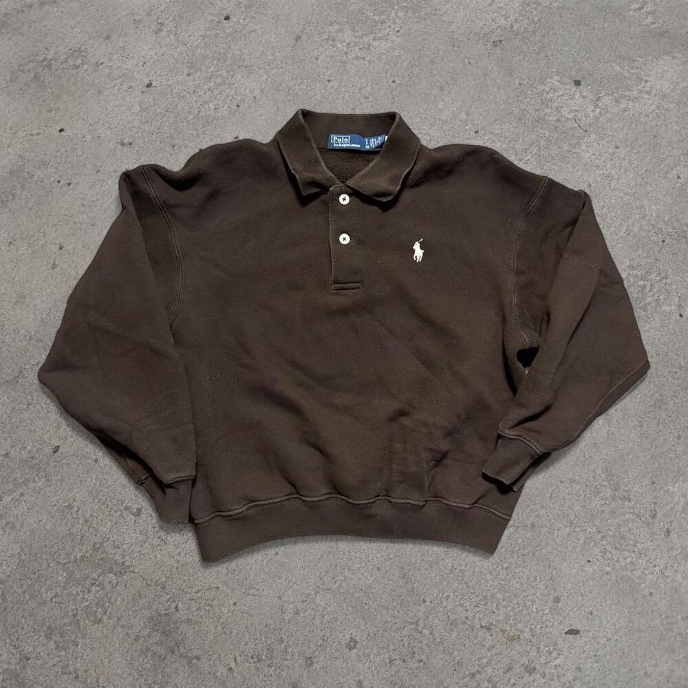 Polo Ralph Lauren Mocha Brown Collared Button Sweatshirt Womens Size Small